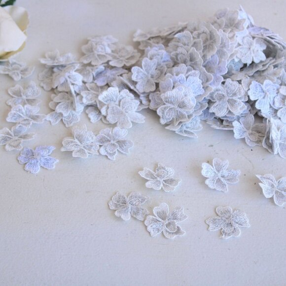 Silver Blue Flower Appliques, One Dozen ( 12), 1.5" Diameter, Embroidered - Picture 3 of 10